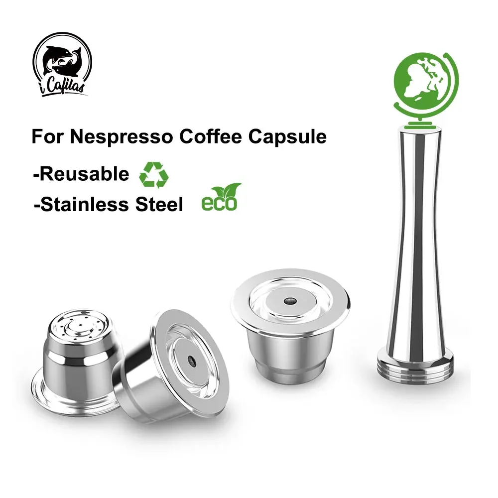 iCafilas Reusable Coffee Capsule for Nespresso - Stainless Steel Filters - Espresso Pod Maker - Upgraded