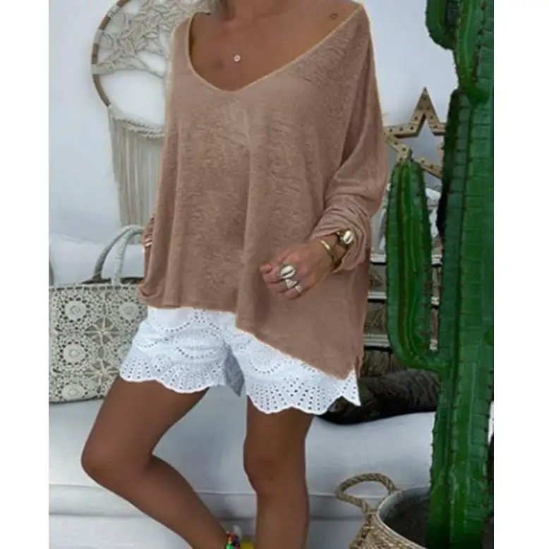 تي شيرت نسائي طويل مقاس كبير Sve تي شيرت Street Sle قطني اللون علوي مجموعة صيفية للسيدات Faion #5