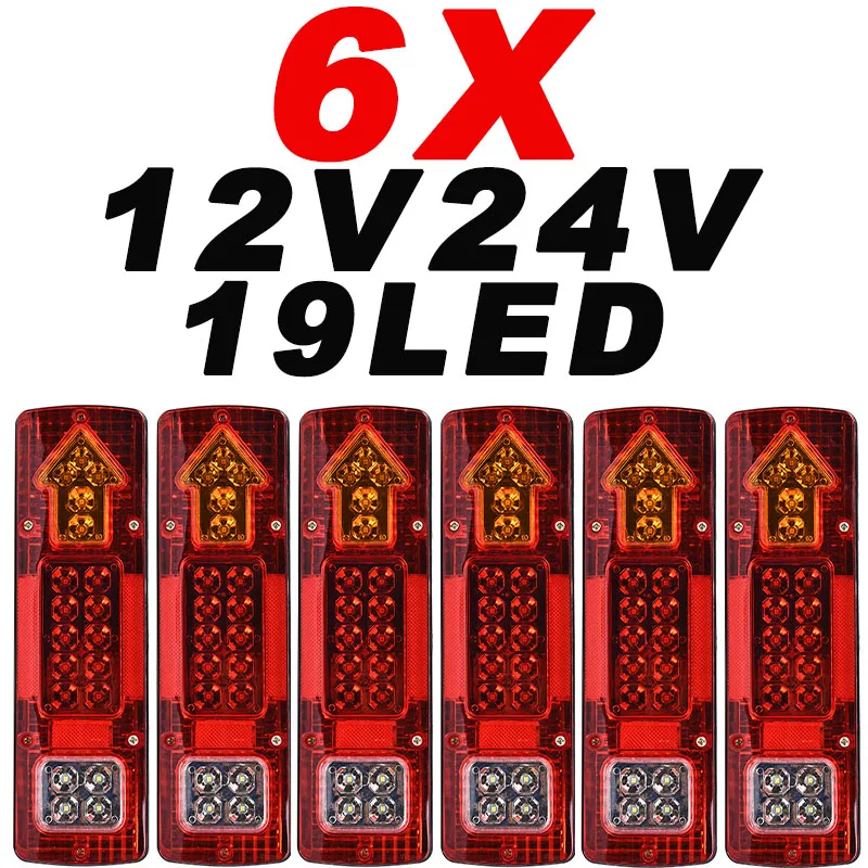 

6X 12V 24V 19LED High Light Tail Light Kit Waterproof Rear Turn Signal LampFor RV Camper Trailer Truck/Equipped With Brake Light