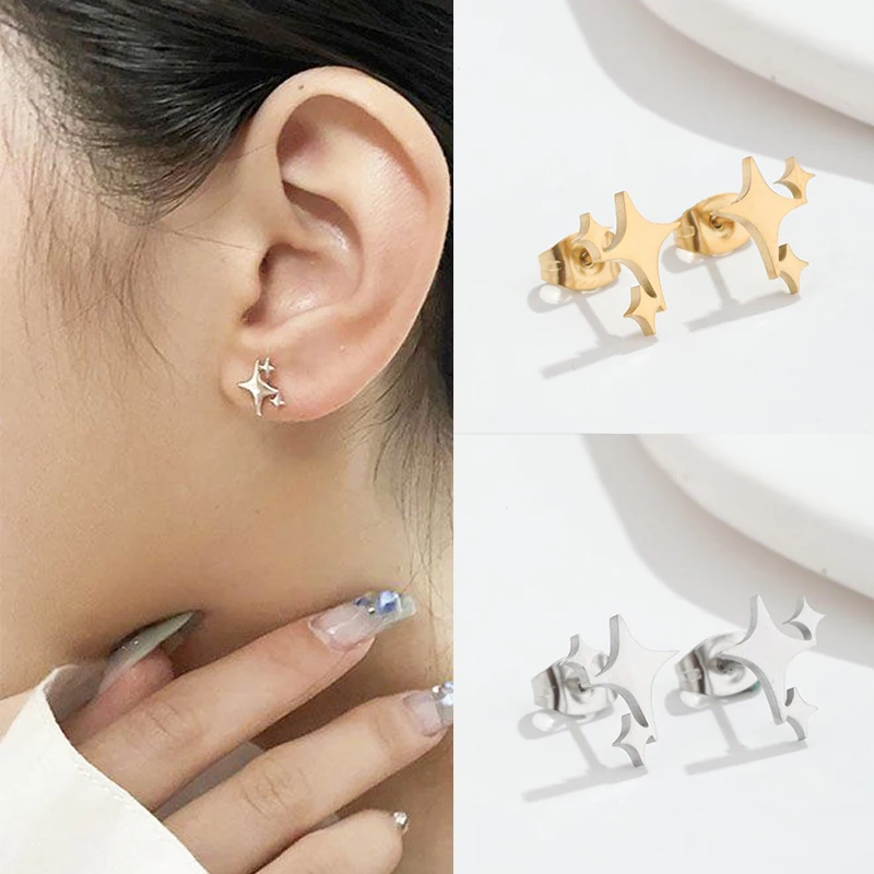 Korean Fashion Star Tiny Stud Earrings Stainless Steel For Women Birthday Gifts Piercing Trendy Earrings Pendientes Mujer