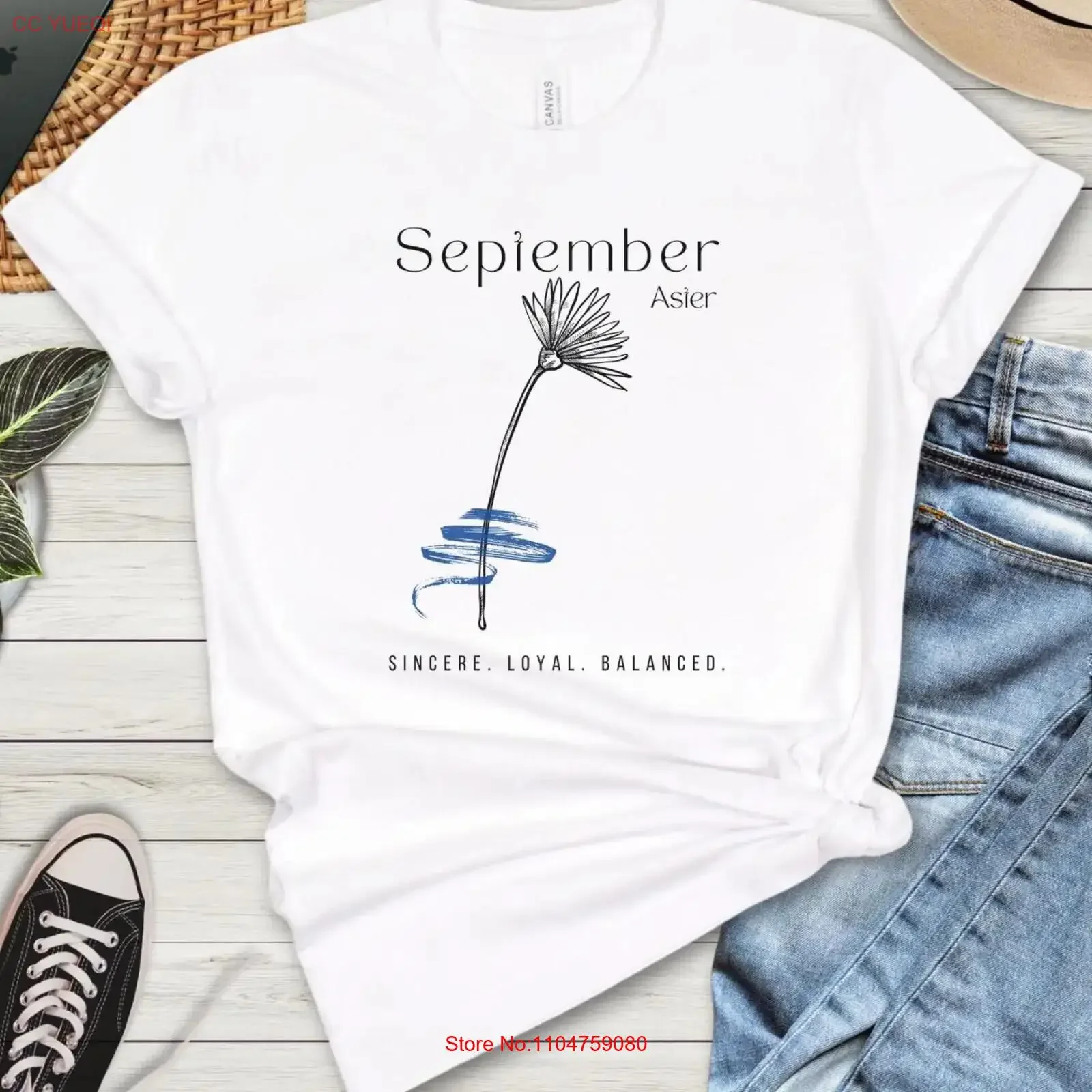 September Birth Month Flower T Shirt Aster Birthstone Color Traits Personalized  vintage Washed Top For Everyday Wear Slightly