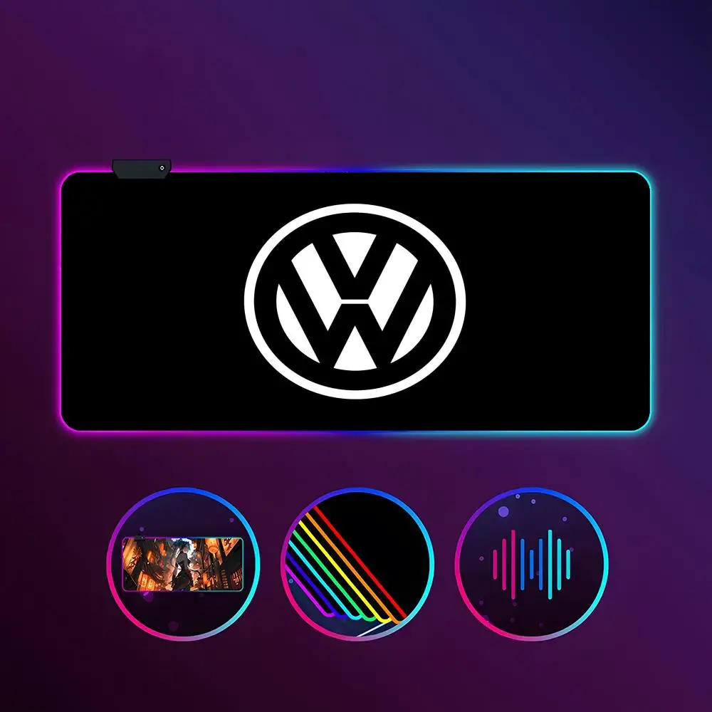 

Коврик для мыши с логотипом V-Volkswagen, RGB светящийся, большой настольный коврик 1000X500 мм, нескользящий, очень большой, игровой, офисный коврик для мыши