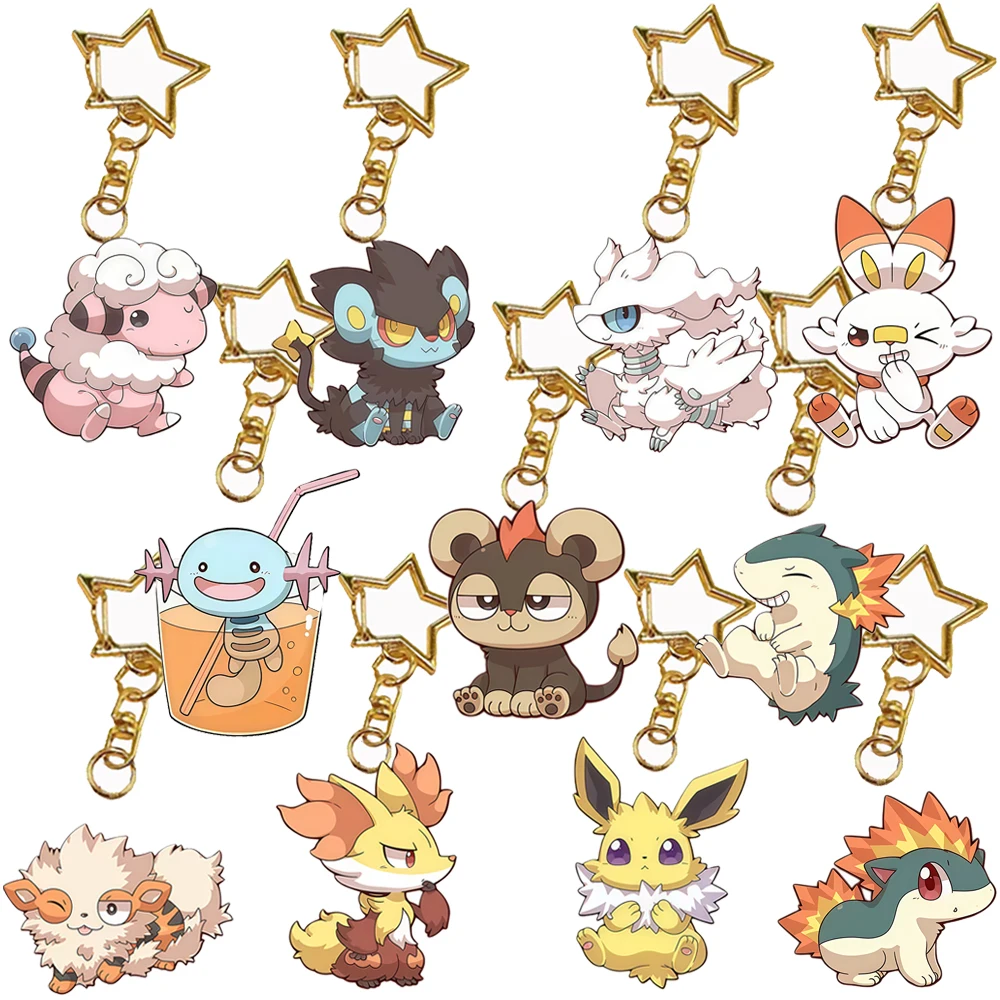 LLavero acrílico de dibujos animados de Anime para Jolteon Zapdos Fennekin Cyndaquil Scorbunny, llavero con colgante para mochila, regalo