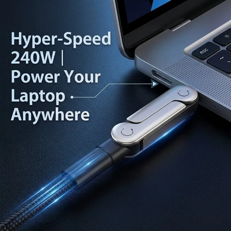 240W USB C Charging Cable with Foldable Phone Stand Angled Type C Fast Charger Cord Gaming Design for Smartphone Charging