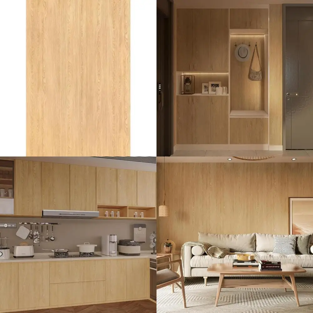 

Самоклеящиеся виниловые обои под светлый дерево, съемные, без пузырьков, для кухонных шкафов и мебели, 48x197 дюймов