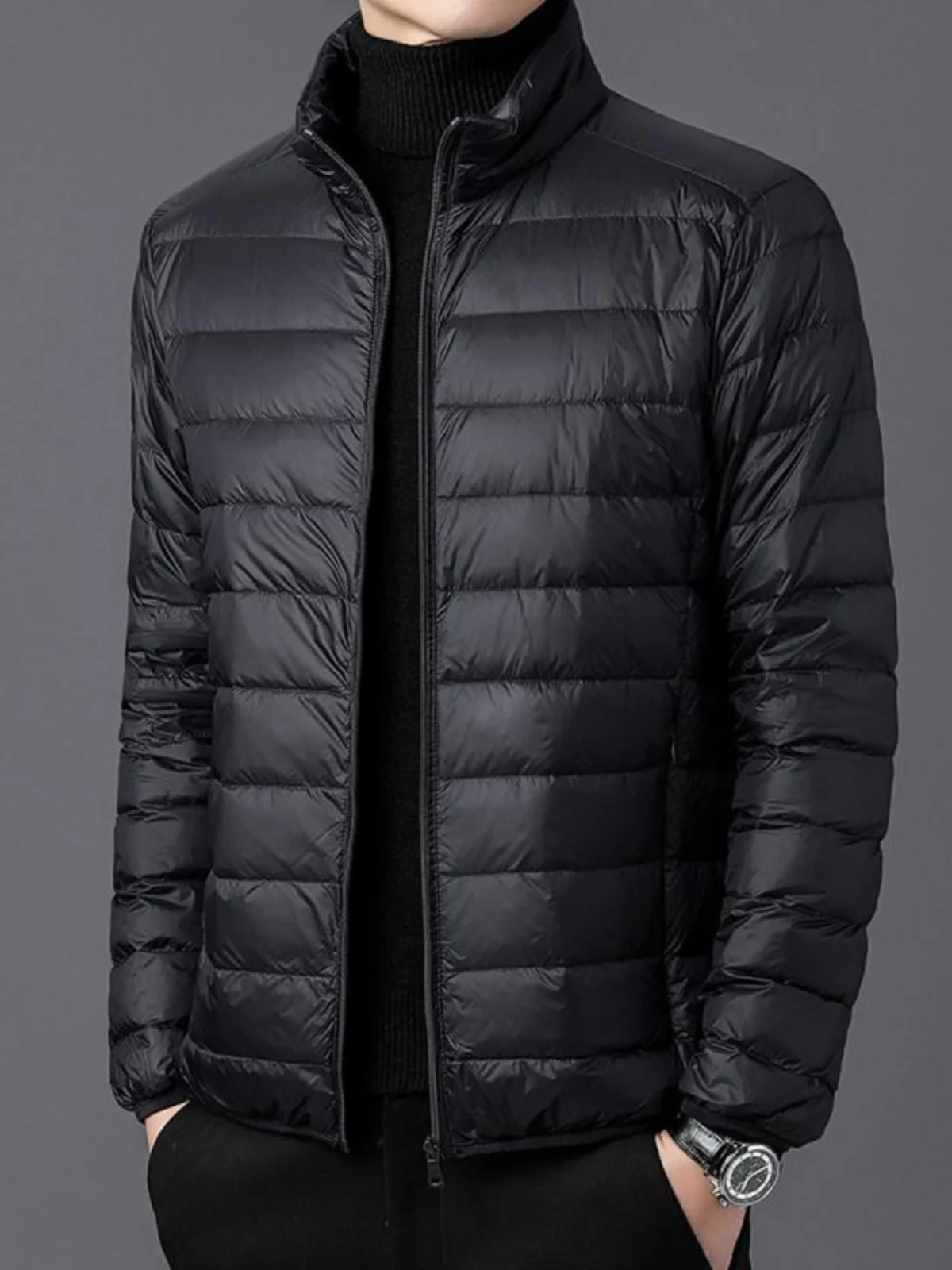 Men's Winter Cotton Jaet Lightweight ort down Workwear Coat Warmth Modern Sle Hooded Zipper Closure Faion Urban