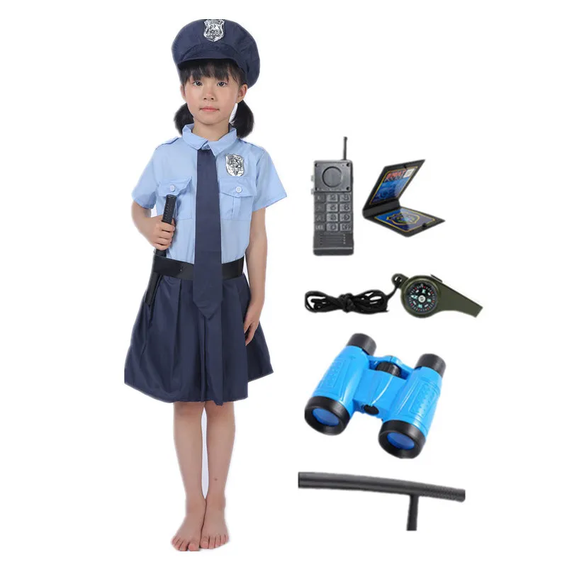 Police Officer Costume for Girls Halloween Cop Skirt Pretend Play Outfits Girls Police Costume Policewoman Play Dress Dress Up