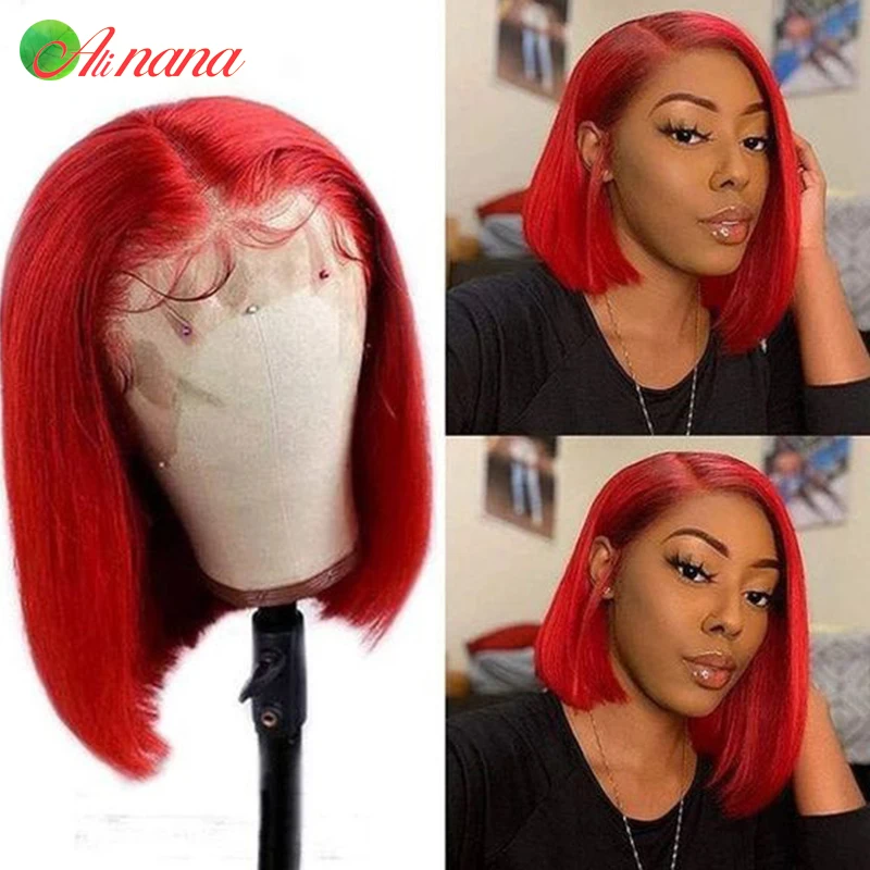 5X5 6x6 Lace Closure Human Hair Wig For Black Women Transparent Lace Short Bob Wigs Burgundy Lace Front Wig Red Straight Bob Wig