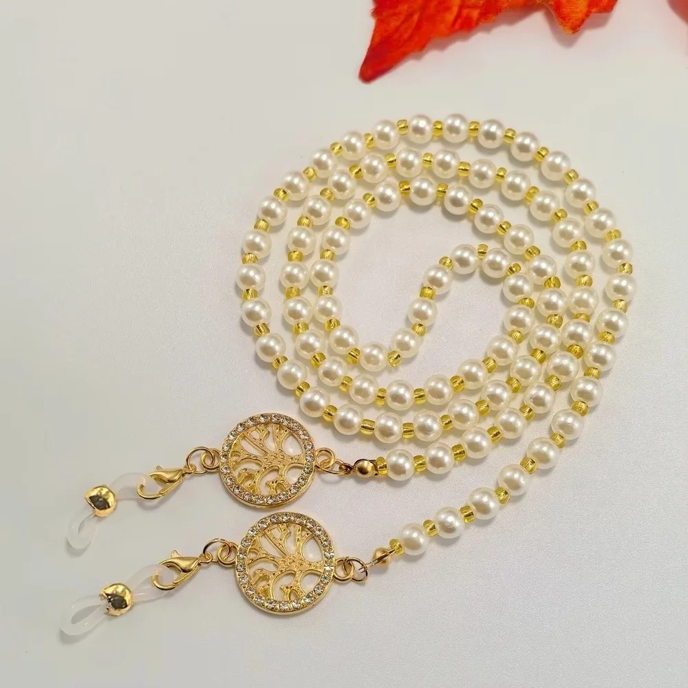 Imitation Turquoise Glasses Hanging Chain Diamond Inlaid Pearl Inlaid Long Bead Chain Anti Slip Design Fashion Accessory