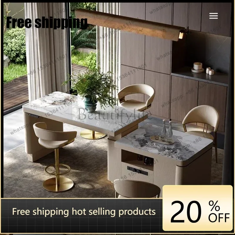 Factory Direct Rectangle Chair Minimalist Modern Cream Wind Dining Table Integrated Retractable Multi-functional Rock Slab Lifti