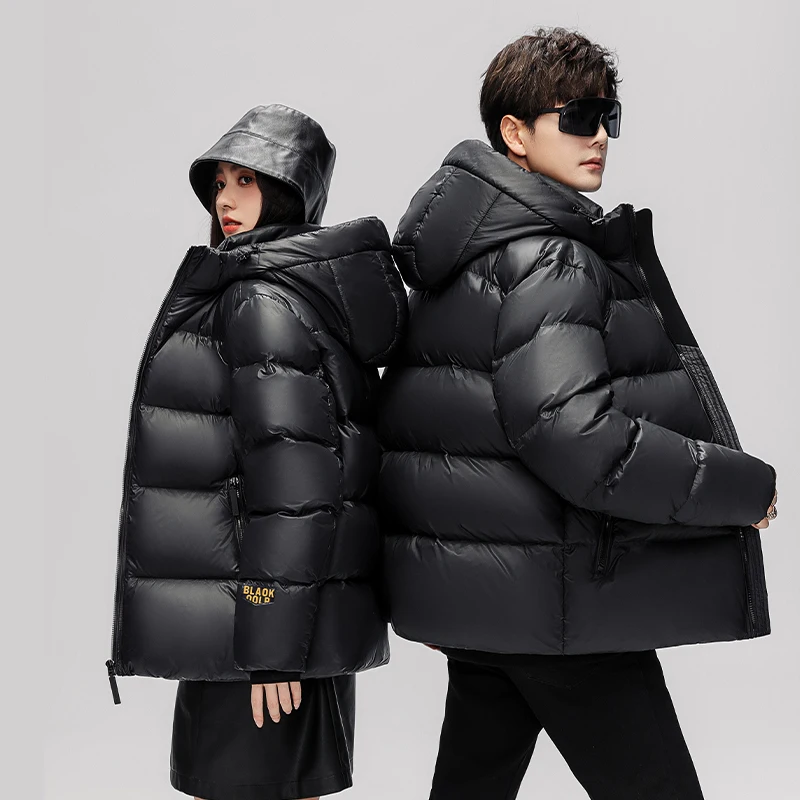 Casual masculino quente com capuz pato para baixo jaquetas inverno streetwear cor preta à prova de vento puffer casacos juventude grosso pintado topos roupas