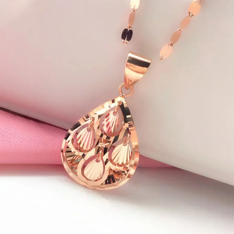 585 Purple Gold Shining Swayings Flower Piece Water Drop Pendant Classic Necklace with Plated 14K Rose Gold Jewelry gift