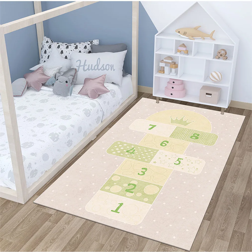 Modern Cute Children\'s Bedroom Decor Bedside Carpet Living Room Decoration Home Area Rug Large Jumping Plaid Kids Balcony Rugs