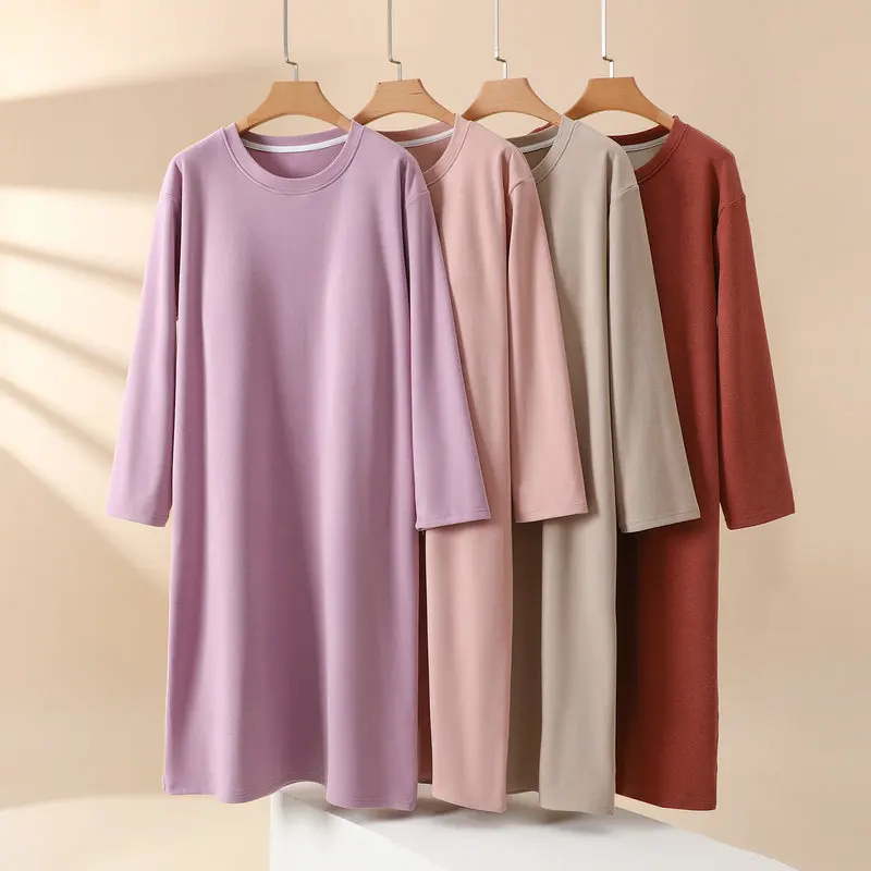 

Женская ночная рубашка с круглым вырезом, новая бархатная длинная ночная рубашка для ночной рубашки, весенне-осенняя одежда для сна, платье