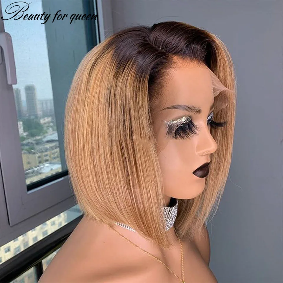 

Высококачественный короткий прямой парик-боб 1B светло-коричневого цвета с прозрачной кружевной передней частью 13x4, бразильский, из окрашенных человеческих волос, предварительно выщипанный