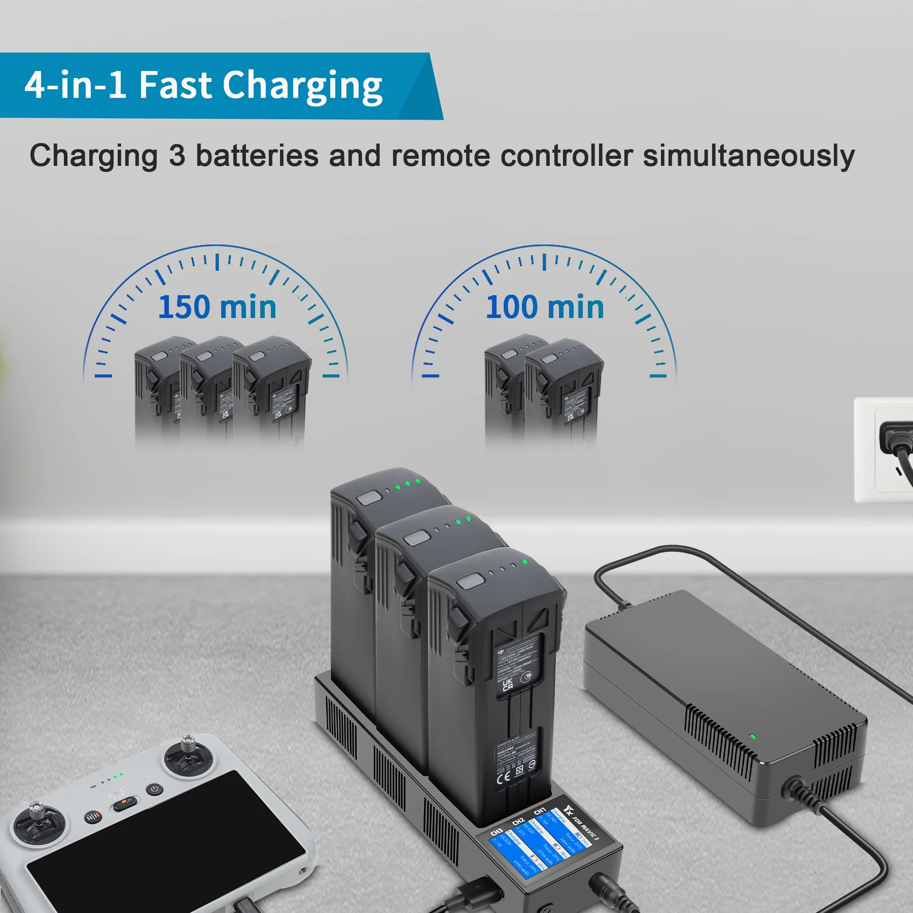 Multifunction Storage Charging Hub for DJI Mavic 3/3 PRO With Digital Display LCD Screen Battery Charging Dual lnput Accessories
