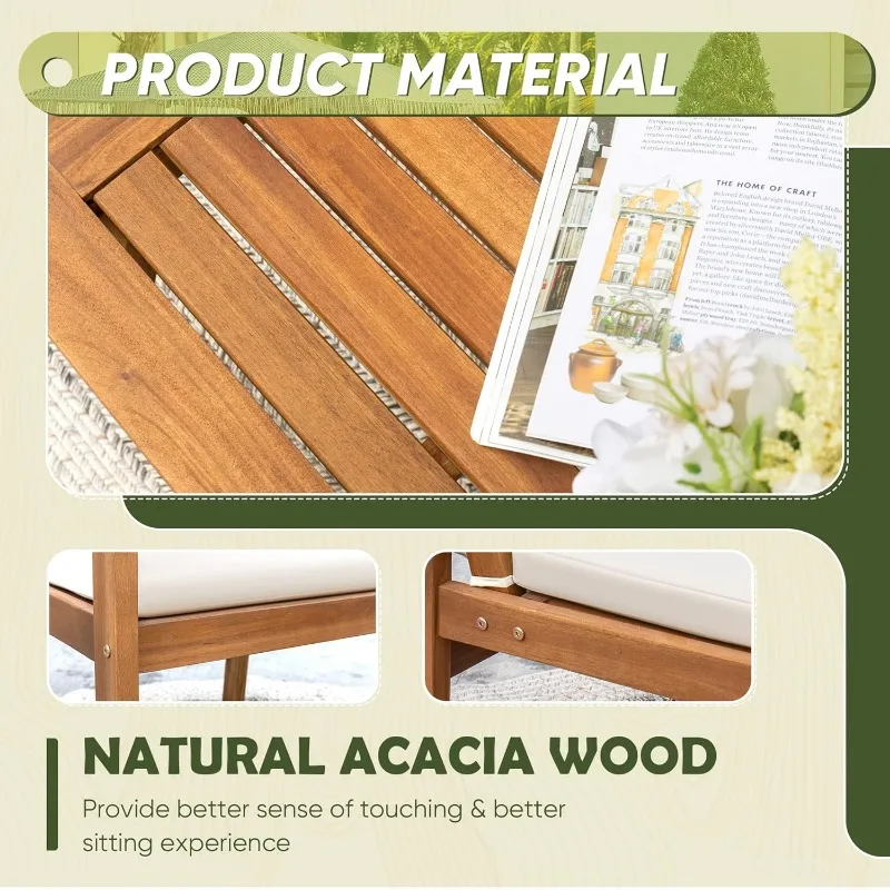 Muebles de patio Juego de sofás de conversación para patio de madera de acacia para exteriores de 4 piezas con mesa y cojín
