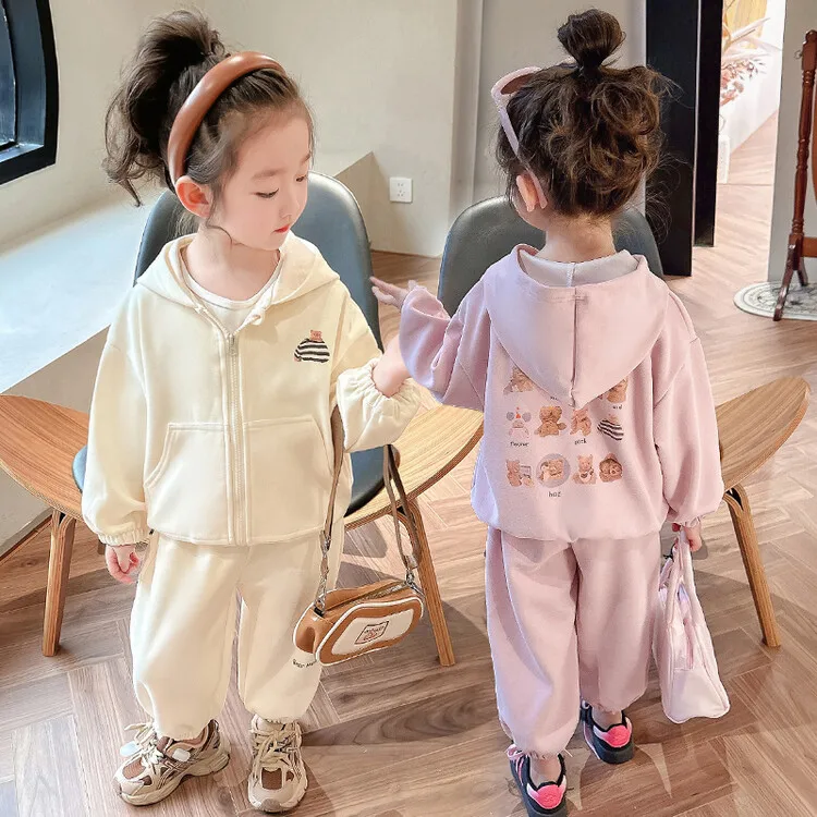 Autumn Teen Girl Clothes Children Boy Full Sleeve Zip Jackte Coat and Teddy bear Set Kid Sweatshirt Sweatpant Tracksuit Outfits