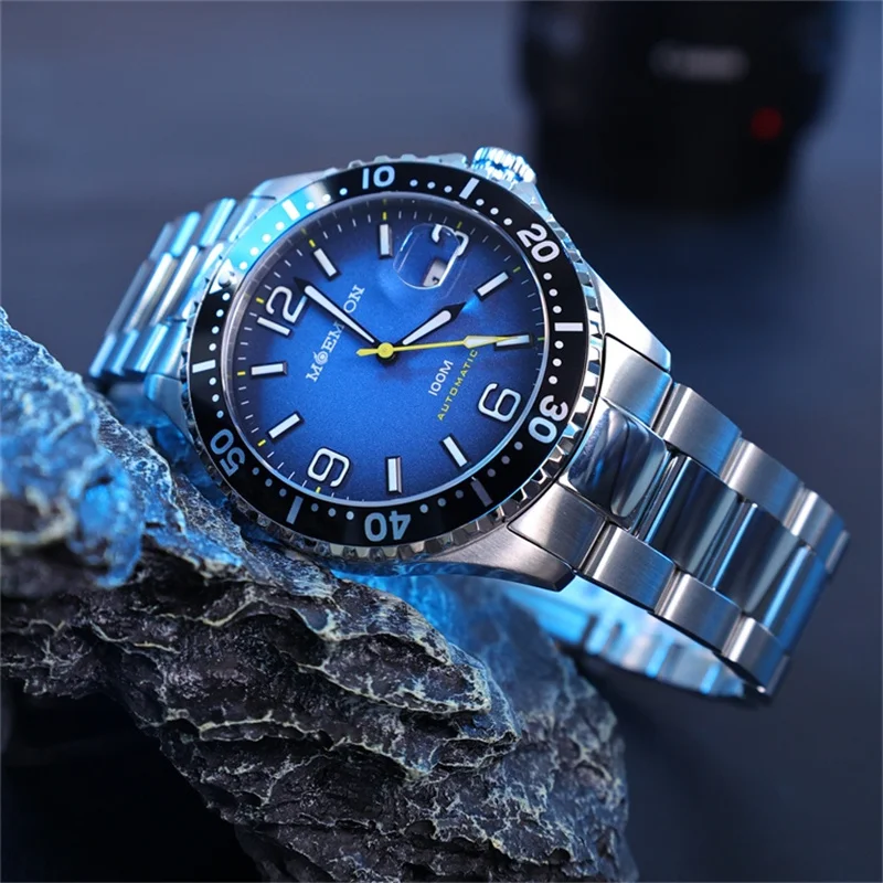 MOEMTON оригинальные мужские механические часы с сапфировым стеклом, 10 бар, 100 м, водонепроницаемые спортивные часы для дайвинга, роскошные часы из нержавеющей стали
