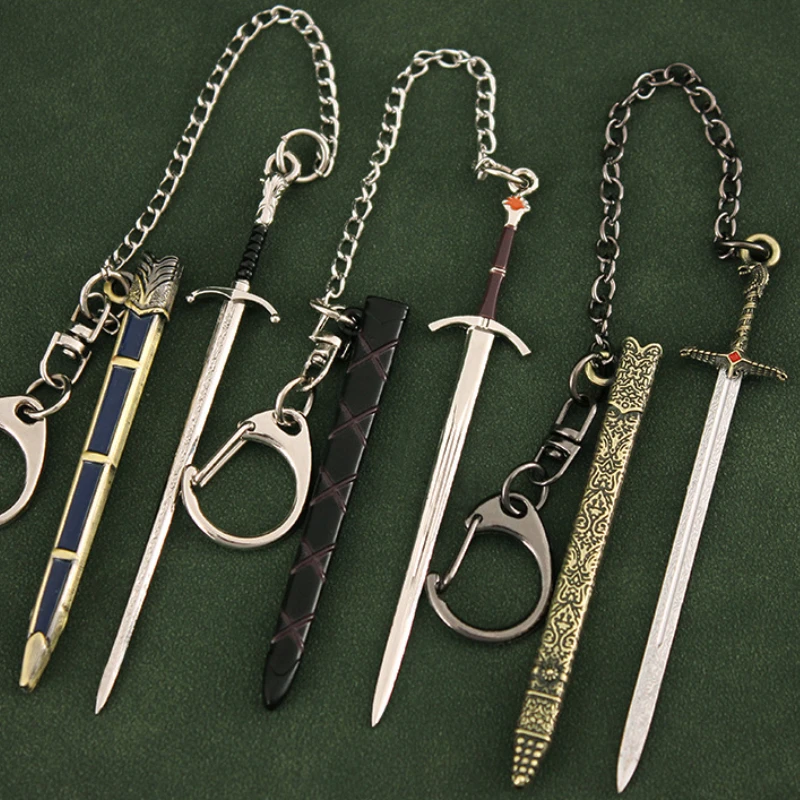 سلسلة مفاتيح صغيرة بالسيف المعدني بالكامل مع سلسلة مضادة للخسارة ، نموذج سلاح اللعبة ، حصلت على عروش ، مسلسل تلفزيوني ، ملحقات ، نسخة طبق الأصل ، ألعاب منزلية ، 9 * * #5