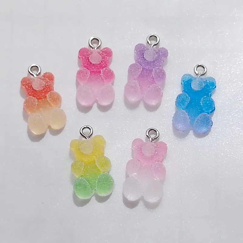10PCS Mini Colorful Bear Gummies Kawai Cartoon DIY Resin Necklace Pendant Earrings Bracelet Keychain Bag Decorative Accessories