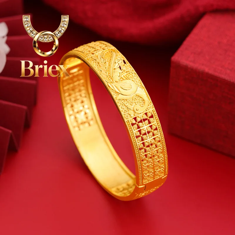 

Briex Jewelry Luxury 24K 9999 Pure Gold real gold Women's Hollow Carved Bracelet Peacock Pattern Buckle Bracelet