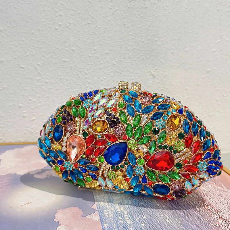 

Женский серебряный цветной клатч с кристаллами, вечерние сумки, жесткий футляр, металлический минодьер, сумки со стразами, кошелек-клатч для свадебной вечеринки