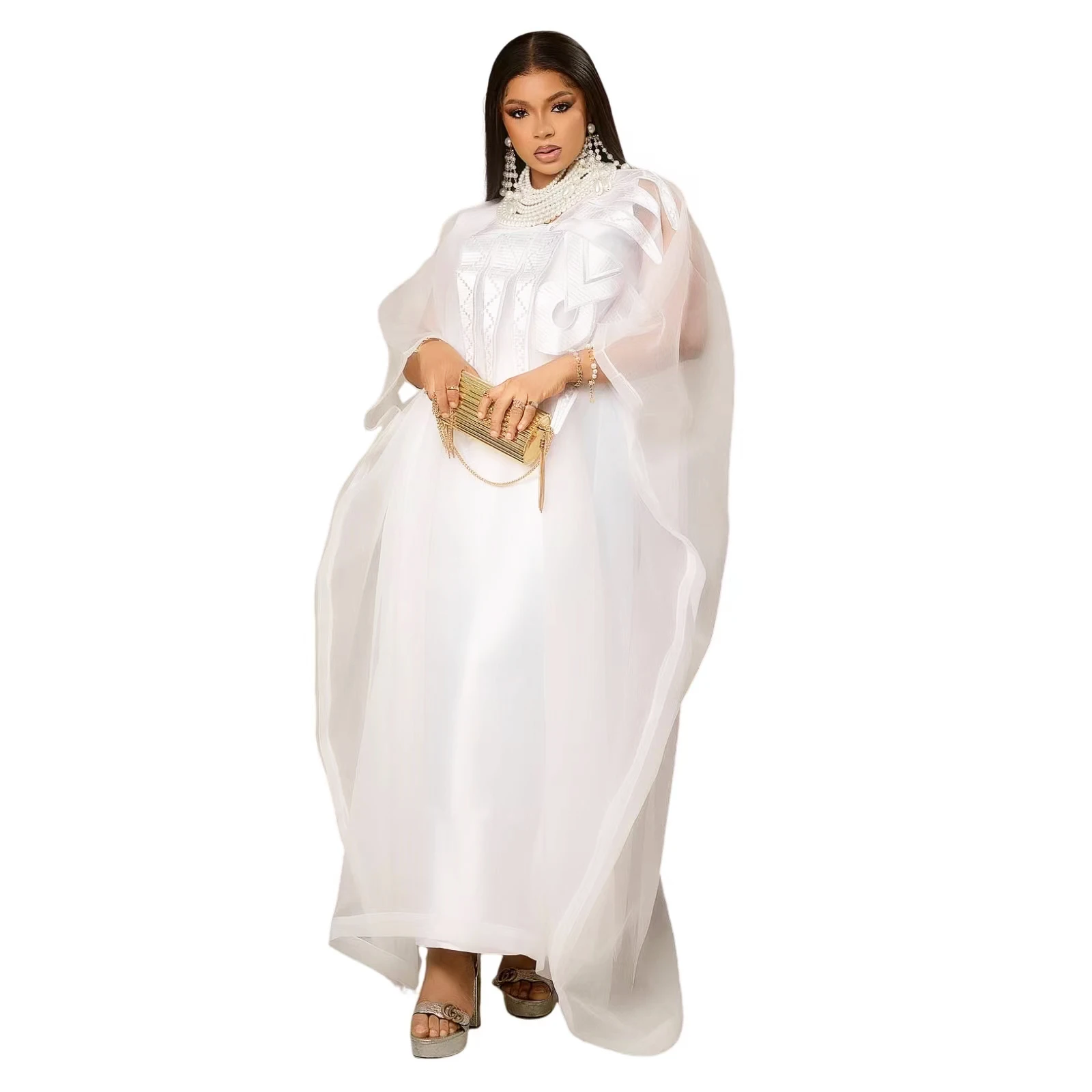 女性のためのアフリカの刺embroideryドレス,白いアバヤ,大きなサイズ,エレガントなパーティードレス,教会のタイヤ