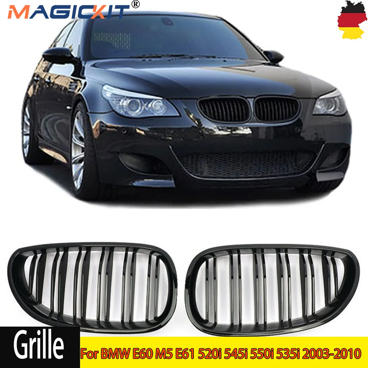 

Gloss Black Car Front Bumper Kidney Grille For BMW E60 M5 E61 520i 545i 550i 535i 2003-2010 5 Series Double Slat Auto Styling