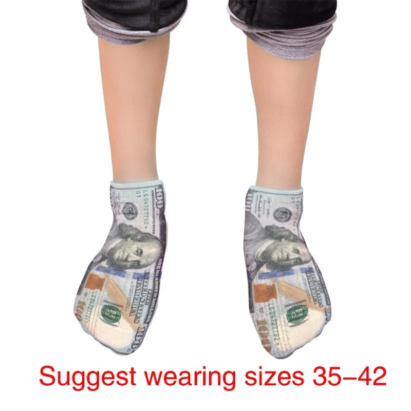 Adult Unisex Funny Novelty 3D Digital Printed Ankle Socks Dollar Bill Money Patterned Casual Party Invisible Short Socks