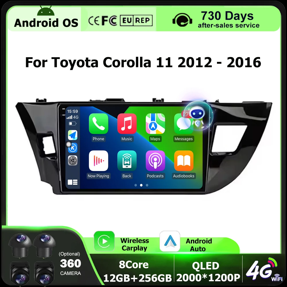 

Беспроводной Carplay для Toyota Corolla 11 2012-2016 Android 16 Автомобильный радиоприемник Мультимедийный плеер GPS-навигация DSP Головное устройство 10 дюймов