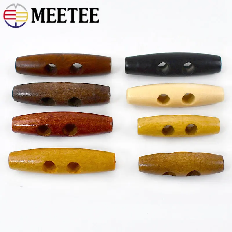 50pcs Meetee Wooden Buttons 30-60mm 2 Holes Natural Wood Horn Toggle for Wool Sweater Coat Bags Garment Accessories C1-27