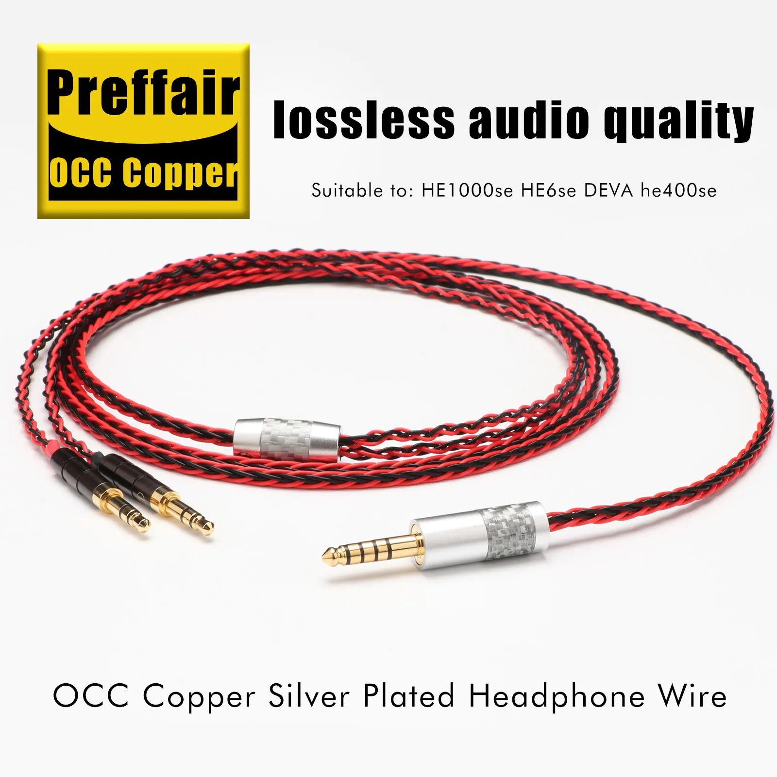 Preffair HiFi E508 7N OCC Copper  4.4mm Balanced to Dual 3.5mm Headphone Cable Lossless Wire for Iphone/Ipad/Laptop/DAC/Player