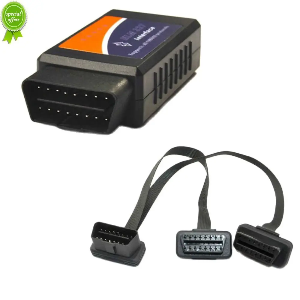 

Super Bluetooth Elm 327 OBD Adapter Cable Save Pack Of ELM327 V2.1 Code Reader And OBD2 16pin Extension Cord Car Diagnostic Tool