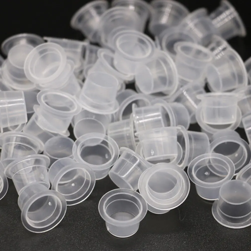200pcs Clear Plastic Ink Cups for Tattoo and Eyelash Extension Pigment Containers