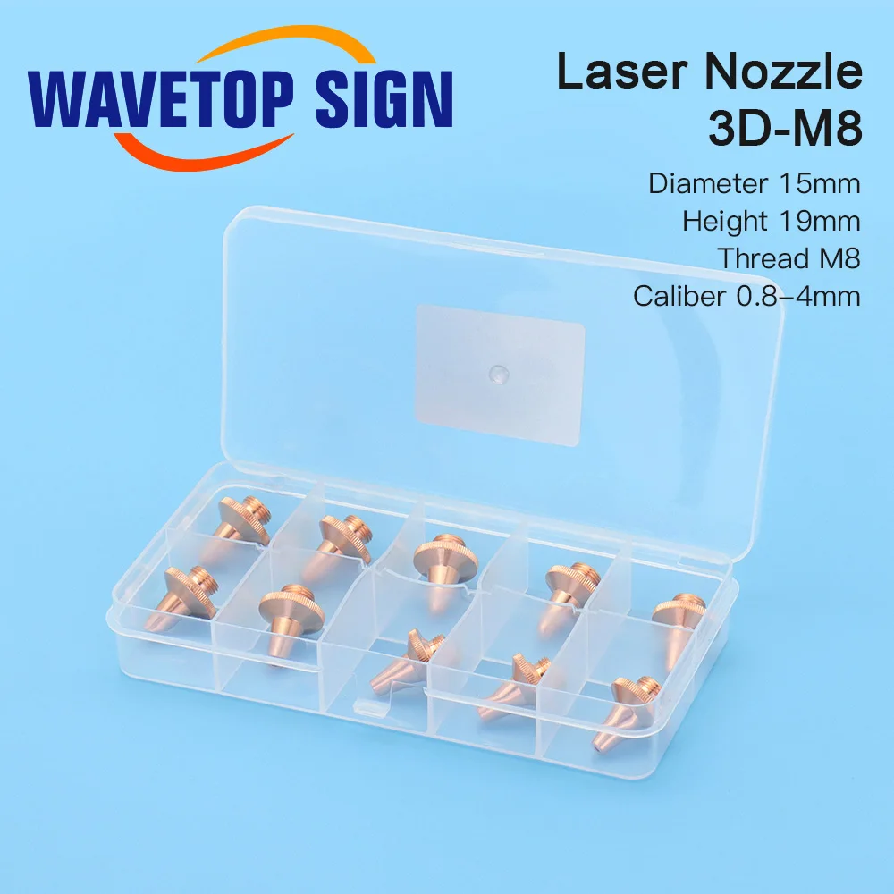 WaveTopSign 10PCS 3D Laser Nozzle M8 Dia.15mm Height 19mm Cutting Nozzle Single & Double Layer For Fiber Laser Cutting Machine