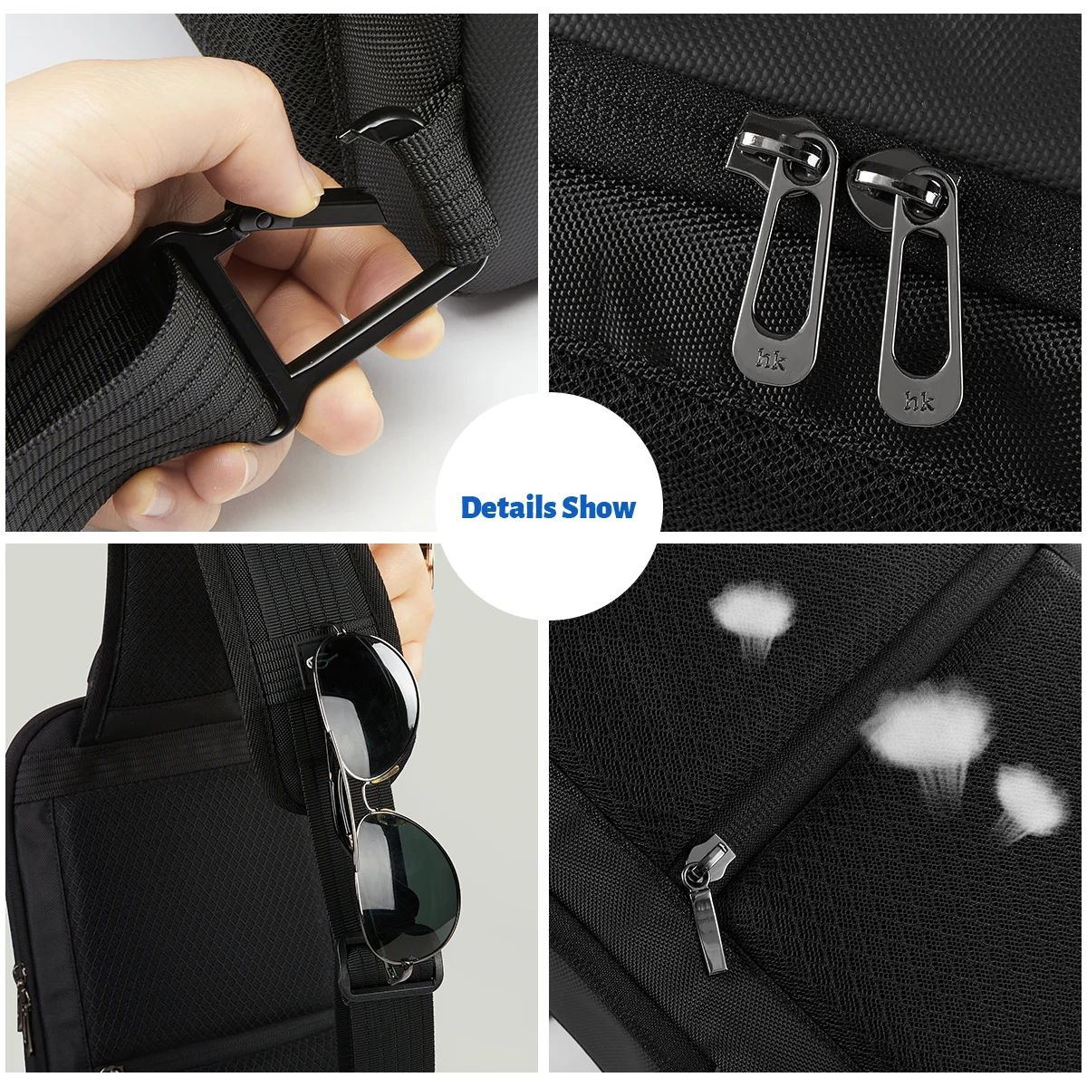 HcanKcan Business Men's Crossbody Bag Trendy Waterproof Chest Bag For 11 inch IPad Multi-Pockets Sport Shoulder Messenger Bags