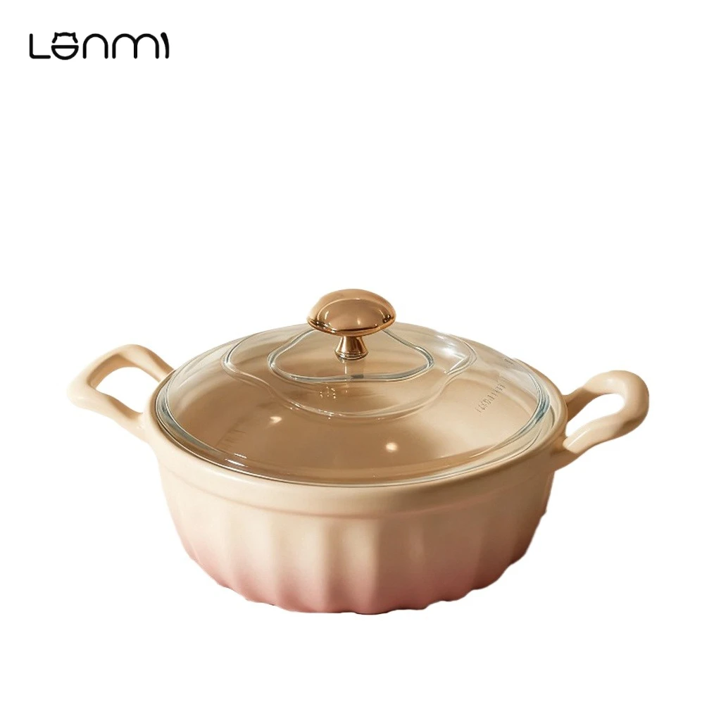 

LANMI 3L Ceramic Cooking Pot Natural Clay Family Size Ceramic Slow Cooker Nutrition Locking Winter Essential Soup Pots Saucepan