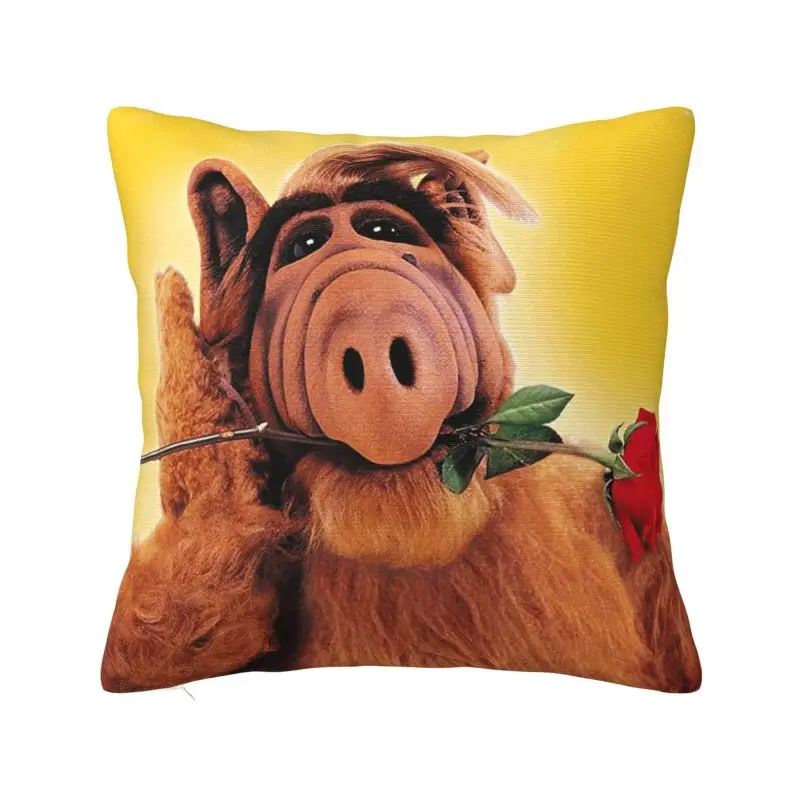 Alf With Flower Cushion Covers Polyester Sci Fi Tv Show Throw Pillow Case for Sofa Square Pillowcase Living Room Decoration