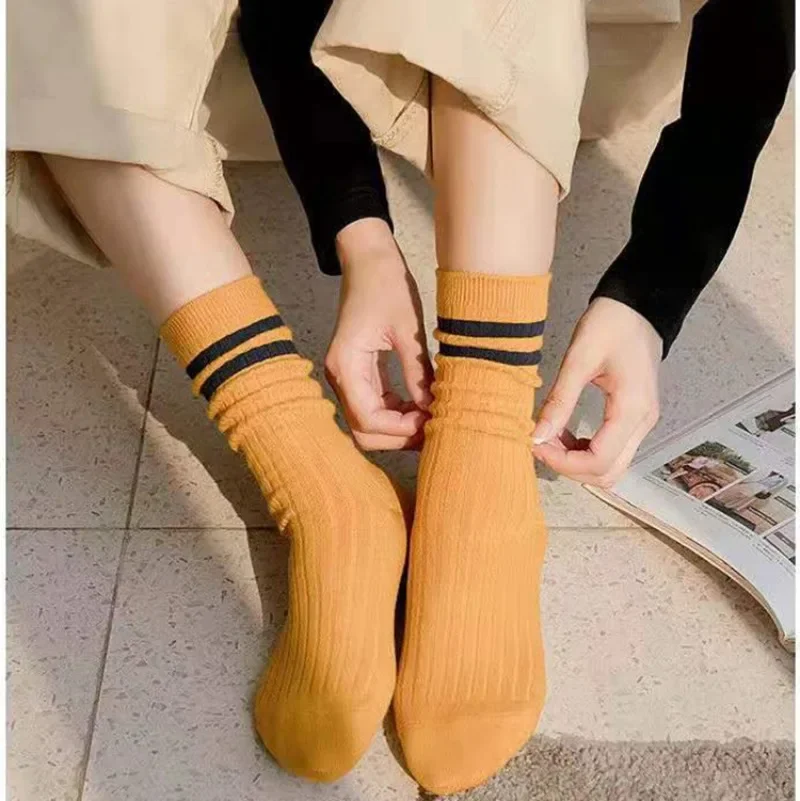 Chaussettes Hautes Thermiques en Coton Japonais pour Femme, Bas Courts de Rinçage, Harajuku, Printemps et Automne