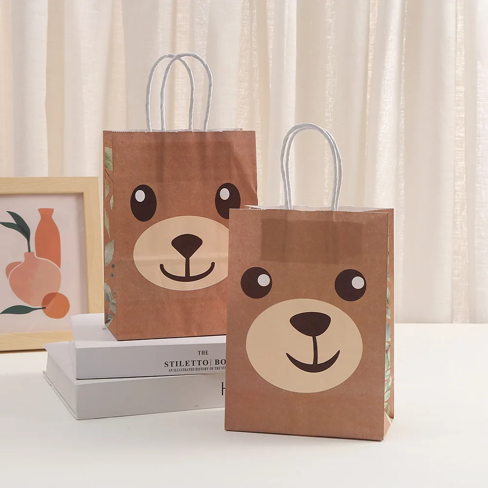 StoBag, Cute Bear Gift Bags with Handles, Kraft Paper Bag for Birthday Party Favors, Baby Shower, Decorations, Reusable 12/30pcs