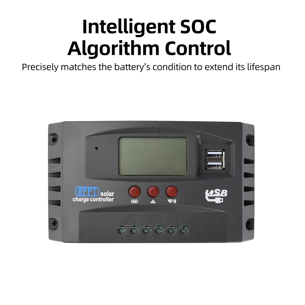 MPPT Solar Controller 12V/24V 30A/60A/100A Solar Charge Controller Supports Lead Acid Lithium LiFePO4 Batteries Dual USB Ports
