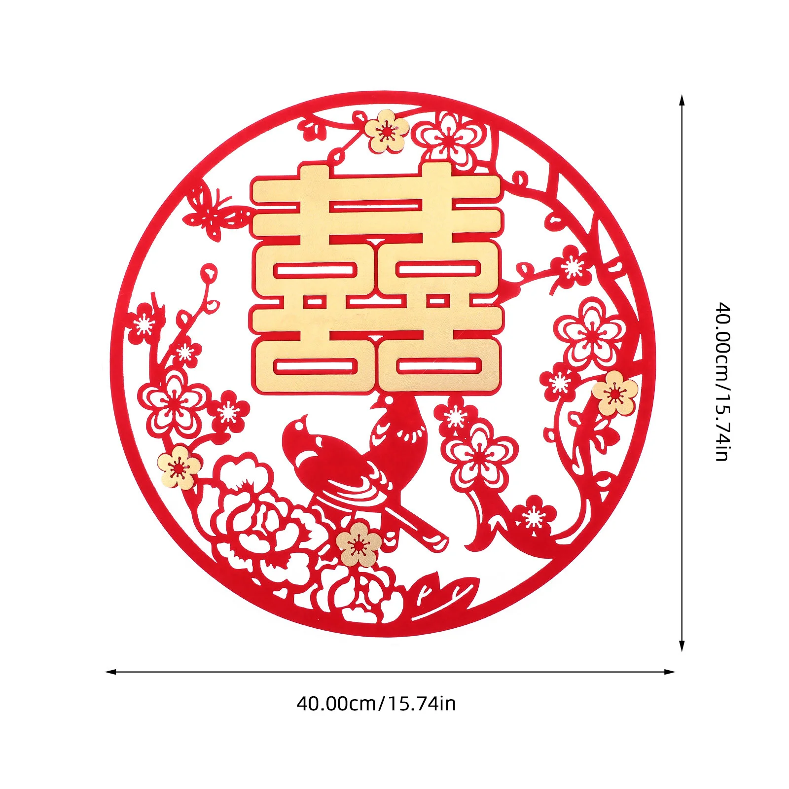 3Pcs Chinese Wedding Window Decals Red Traditional Flocked Cloth Romantic Decor for Marriage Room Living Room Wedding Supplies