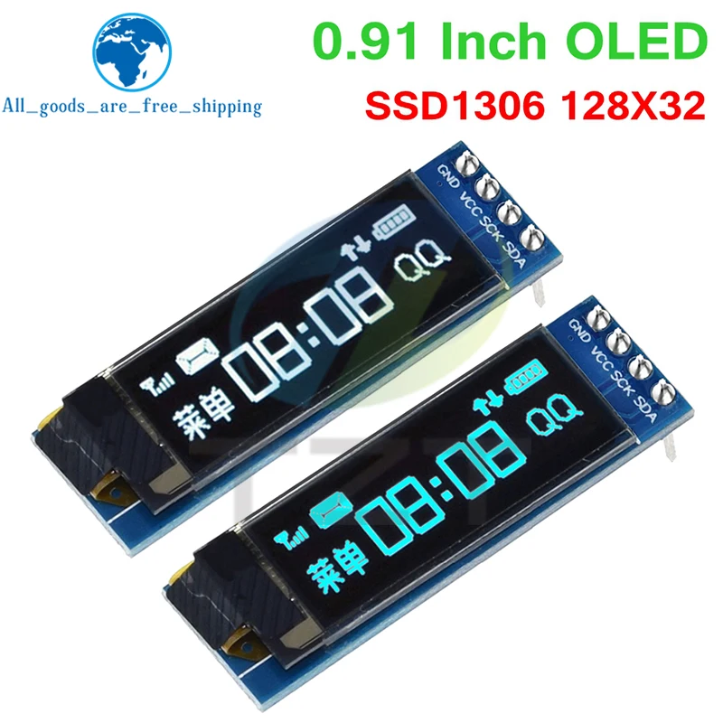 TZT 0.91 inch OLED Module White/Blue OLED 128X32 OLED LCD LED Display Module 0.91'' IIC Communicate For Arduino ROHS