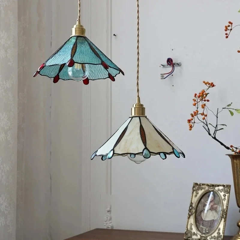 Colorful Glass Copper LED Pendant Lights Fixtures Kitchen Bedroom Living Room Beside Loft Vintage Haning Lamp Edison Bulb