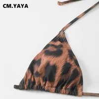 CM.YAYA Women Beach Bikini Set with Cutout Leopard Printed Sexy Long Bodycon Swimsuit Three 2 Piece Set Swimwear Bathing Suit 4