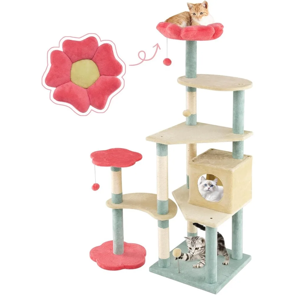 

Tangkula Flower Cat Tree, 61 Inch Multi-Level Aesthetic Kitten Tower with Sisal Scratching Posts, Flower-Shaped Padded Perch, Co
