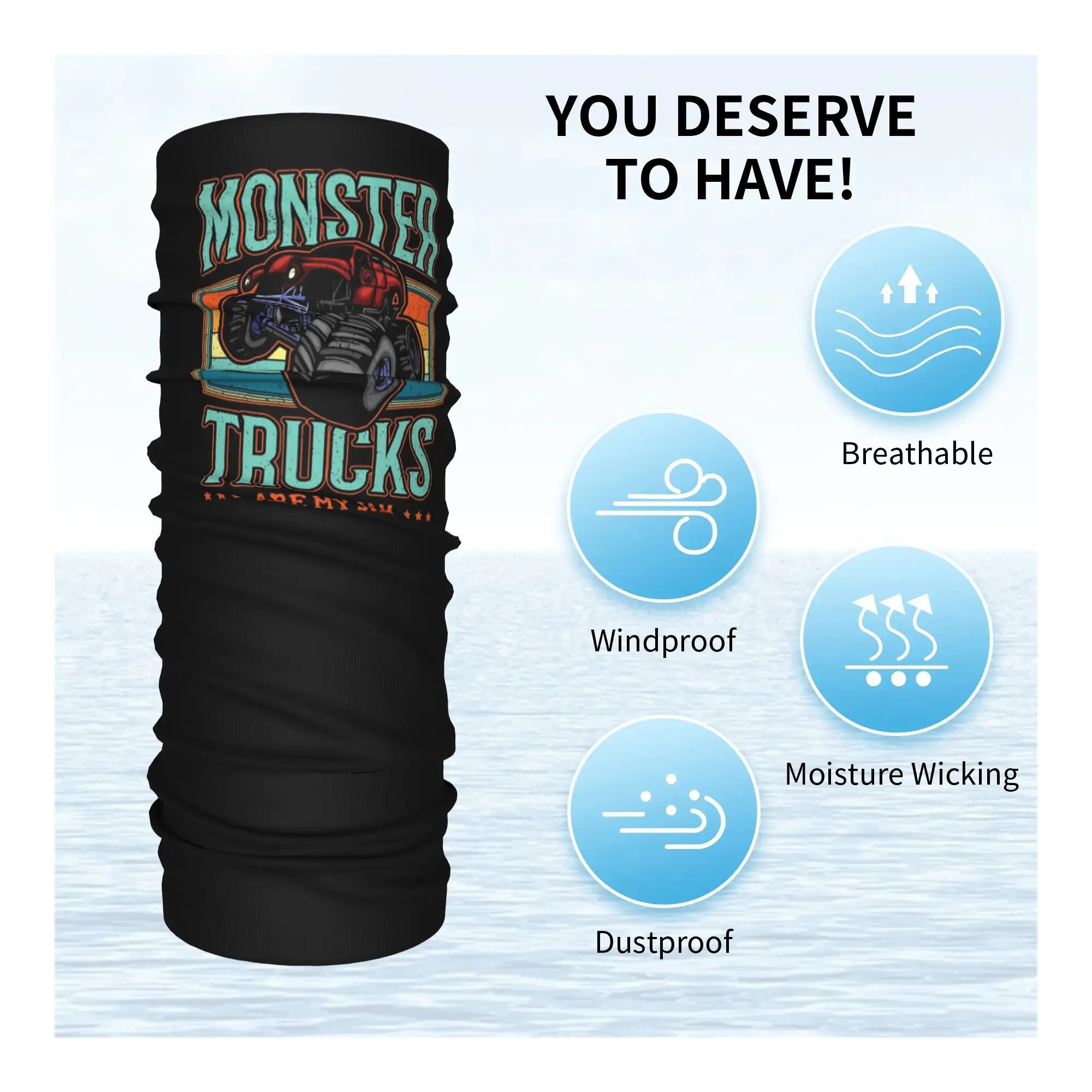 몬스터 트럭은 내 잼입니다 빈티지 반다나 넥 커버 프린트 랩 스카프 다기능 머리띠 야외 스포츠 남여 성인