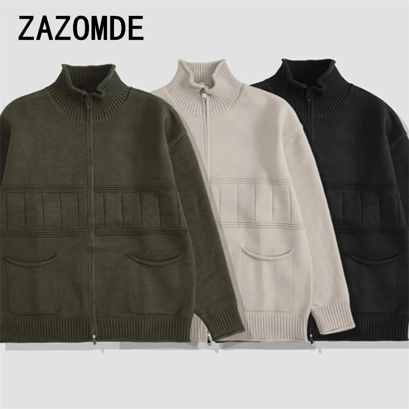 

ZAZOMDE Autumn Winter New Men's Casual Knitted Cardigan Sweater Crew Neck Pullover Cozy Warm Fashionable Streetwear Men Clothing