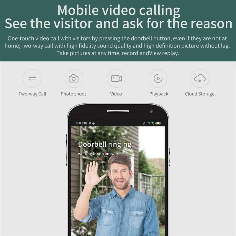 SQPP-Smart Wifi ビデオドアベルワイヤレス音声インターホンモニター 1080P HD ナイトビジョンスマートドアベルカメラ